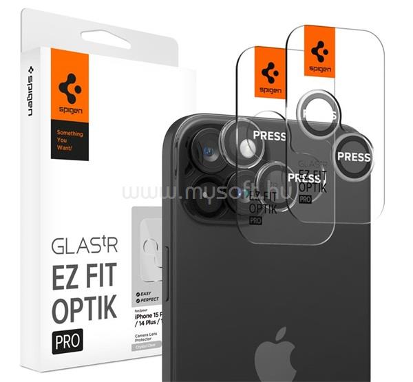SPIGEN iPhone 15 Plus / 15 SPIGEN OPTIK PRO kameravédő üveg 2db 9H, csak lencse, ÁTLÁTSZÓ