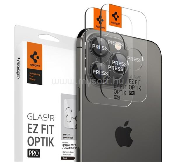 SPIGEN iPhone 16 Pro Max / 16 Pro / 15 Pro Max OPTIK PRO kameravédő üveg 2db 9H, csak lencse, FEKETE