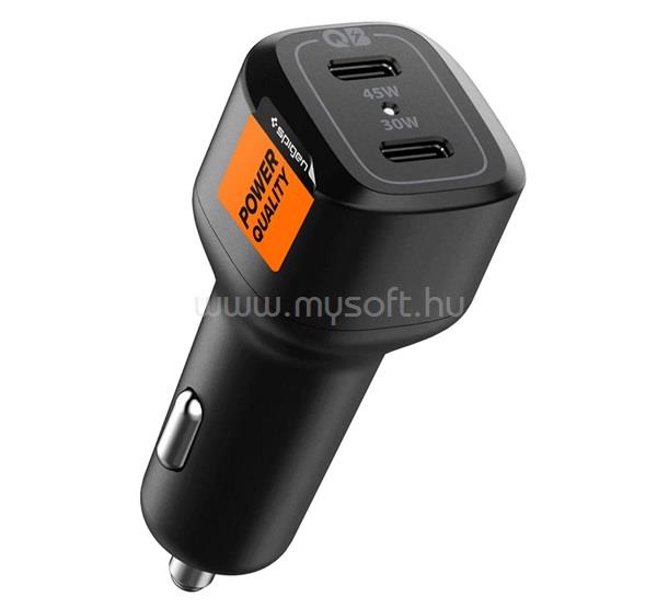 SPIGEN PC2200 ARCSTATION autós töltő 2 Type-C aljzat 45W + 30W, PD gyorstöltő 3.0, FEKETE