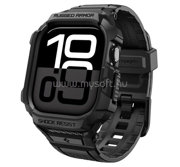 SPIGEN Apple Watch Series 11 46mm RUGGED ARMOR PRO 2 pótszíj egyedi méret, ütésállóság + szilikon keret, FEKETE