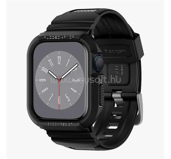 SPIGEN Apple Watch Series 9 45mm RUGGED ARMOR PRO pótszíj egyedi méret, ütésállóság + szilikon keret, FEKETE