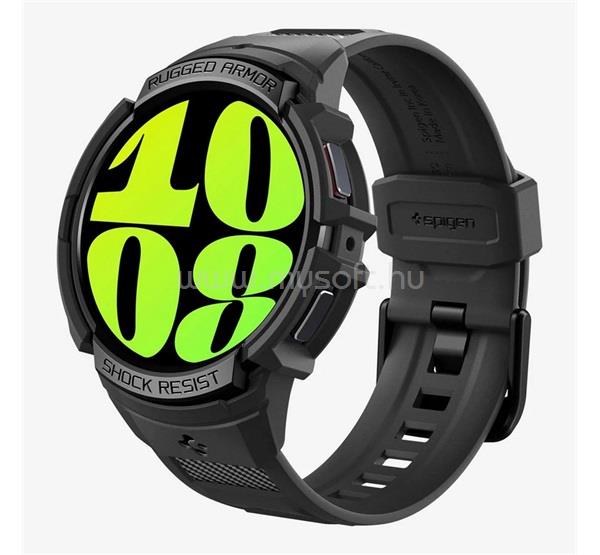 SPIGEN Samsung Watch 6 eSIM 44mm RUGGED ARMOR PRO pótszíj egyedi méret, ütésállóság + szilikon keret, FEKETE