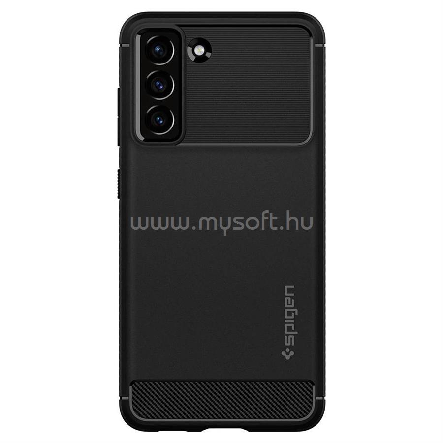 SPIGEN Samsung S21 FE RUGGED ARMOR szilikon telefonvédő ütésállóság, karbon minta, FEKETE