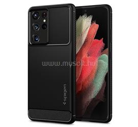 SPIGEN Samsung S21 Ultra RUGGED ARMOR szilikon telefonvédő ütésállóság, karbon minta, FEKETE ACS02349 small
