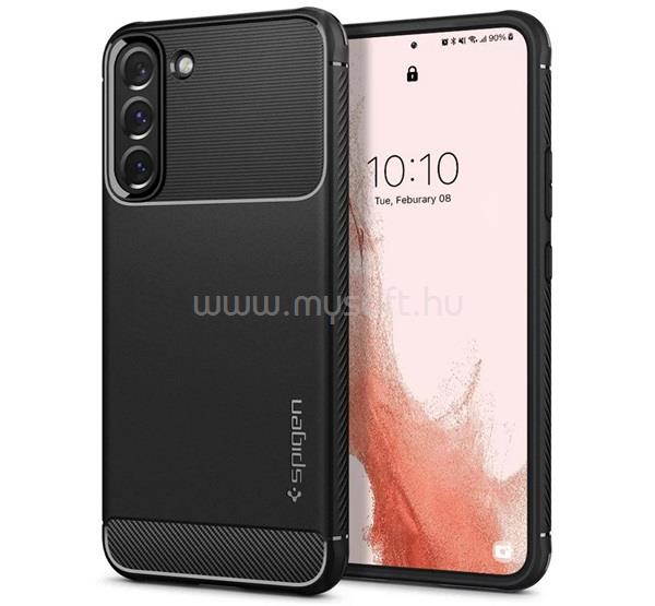 SPIGEN Samsung S22 RUGGED ARMOR szilikon telefonvédő ütésállóság, karbon minta, FEKETE