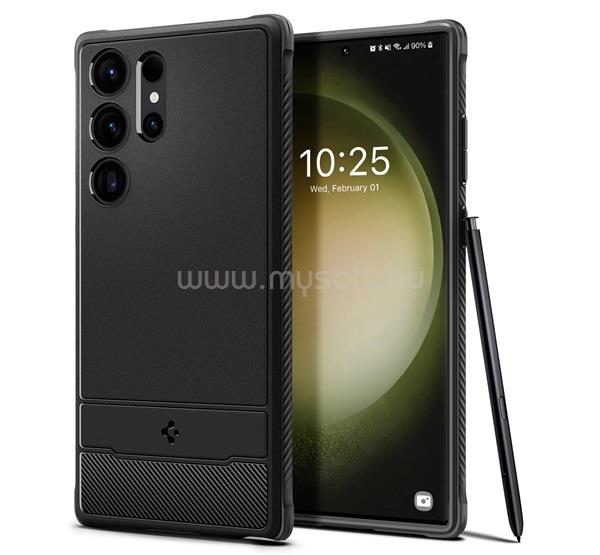 SPIGEN Samsung S23 Ultra RUGGED ARMOR szilikon telefonvédő ütésállóság, karbon minta, FEKETE