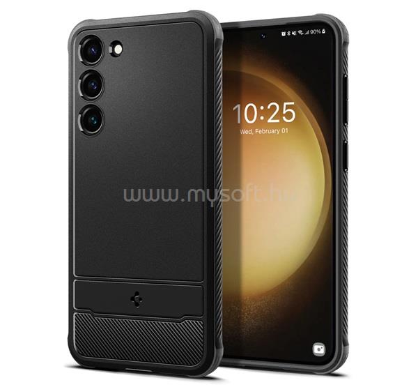 SPIGEN Samsung S23 RUGGED ARMOR szilikon telefonvédő ütésállóság, karbon minta, FEKETE