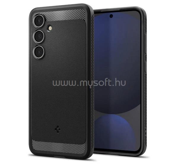 SPIGEN Samsung S24 FE RUGGED ARMOR szilikon telefonvédő ütésállóság, karbon minta, FEKETE