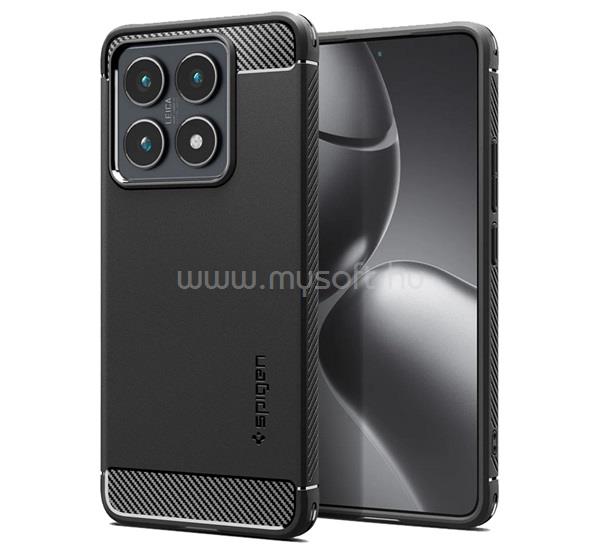 SPIGEN Xiaomi 14T RUGGED ARMOR szilikon telefonvédő ütésállóság, karbon minta, FEKETE