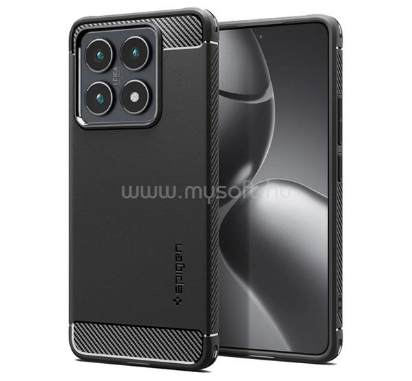 SPIGEN Xiaomi 14T Pro 5G RUGGED ARMOR szilikon telefonvédő ütésállóság, karbon minta, FEKETE