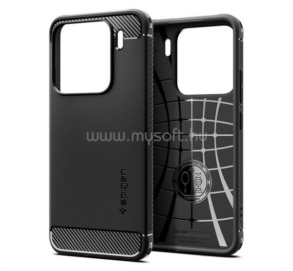 SPIGEN Xiaomi 15 RUGGED ARMOR szilikon telefonvédő ütésállóság, karbon minta, FEKETE
