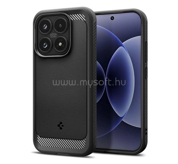 SPIGEN Xiaomi 17 SPIGEN RUGGED ARMOR szilikon telefonvédő ütésállóság, karbon minta, FEKETE
