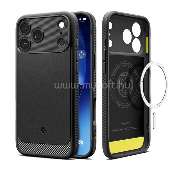 SPIGEN iPhone 17 Pro Max RUGGED ARMOR szilikon telefonvédő ütésállóság, MagSafe, FEKETE