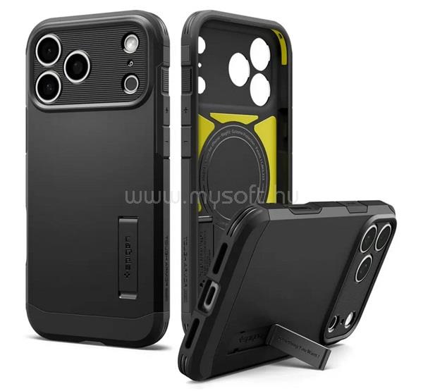 SPIGEN iPhone 18 Pro Max / 17 Pro Max SPIGEN RUGGED ARMOR szilikon telefonvédő ütésállóság, MagSafe, FEKETE