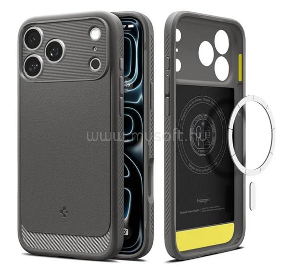 SPIGEN iPhone 18 Pro / 17 Pro SPIGEN RUGGED ARMOR szilikon telefonvédő ütésállóság, MagSafe, SÖTÉTSZÜRKE