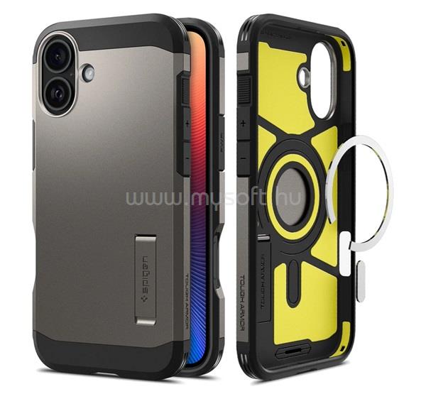 SPIGEN iPhone 16 TOUGH ARMOR MAG műanyag telefonvédő ütésállóság, MagSafe, SÖTÉTSZÜRKE