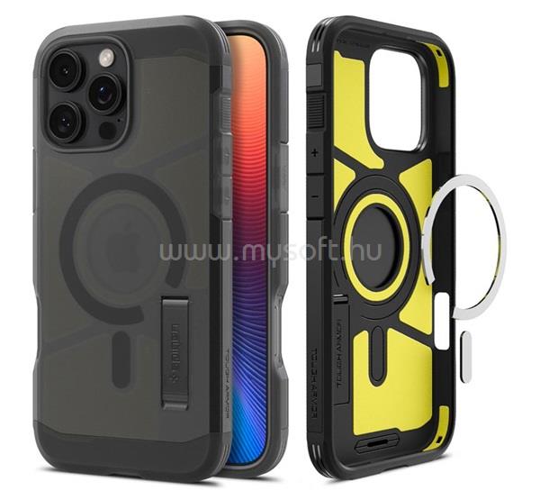SPIGEN iPhone 16 Pro SPIGEN TOUGH ARMOR MAG műanyag telefonvédő ütésállóság, kitámasztó, FEKETE
