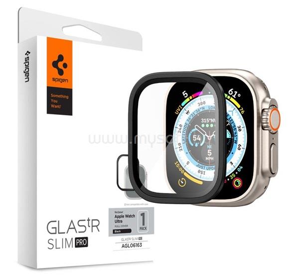 SPIGEN Apple Watch Ultra 3 49mm / Ultra 2 49mm / Ultra 49mm TR SLIM PRO kijelzővédő üveg fém keret, 9H, FEKETE