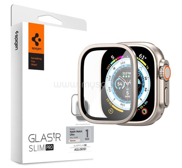 SPIGEN Apple Watch Ultra 3 49mm / Ultra 2 49mm / Ultra 49mm TR SLIM PRO kijelzővédő üveg fém keret, 9H, TITÁNSZÜRKE