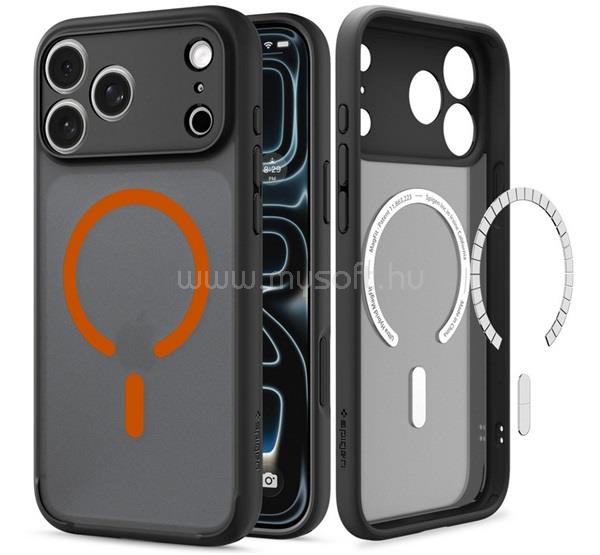 SPIGEN iPhone 18 Pro / 17 Pro SPIGEN ULTRA HYBRID MAG műanyag telefonvédő ütésállóság, MagSafe, FEKETE/NARANCSSÁRGA