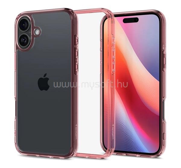 SPIGEN iPhone 16 ULTRA HYBRID műanyag telefonvédő ütésállóság, fényes keret, RÓZSASZÍN