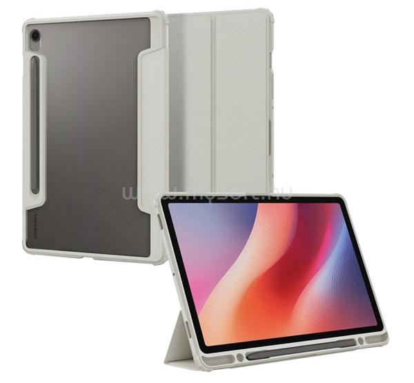 SPIGEN Samsung Tab S10 FE WIFI ULTRA HYBRID PRO tok álló, bőr hatású FLIP, ceruza tartó, VILÁGOSSZÜRKE