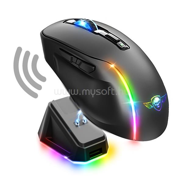 SPIRIT OF GAMER ELITE-M50 vezeték nélküli gamer egér (Optikai, 8000DPI, 1000Hz, 6 programozható gomb, RGB, fekete)