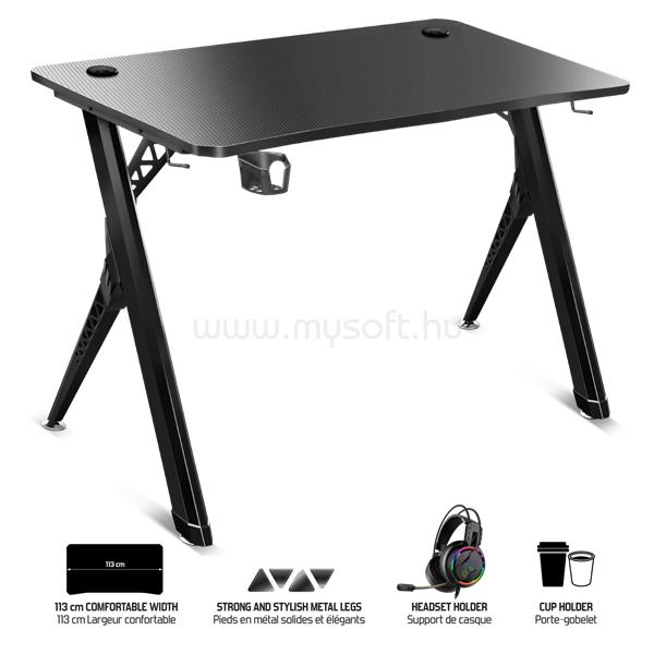 SPIRIT OF GAMER Gamer Asztal - Headquarter 200 (MDF lap, fém lábak, fekete, 113 x 60 x 1,8 cm)