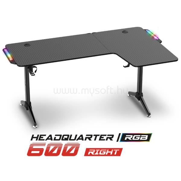 SPIRIT OF GAMER Gamer Asztal - Headquarter 600 R (MDF lap, fém lábak, fekete, RGB LED háttérvilágítás, 140 x 60 x 75cm)