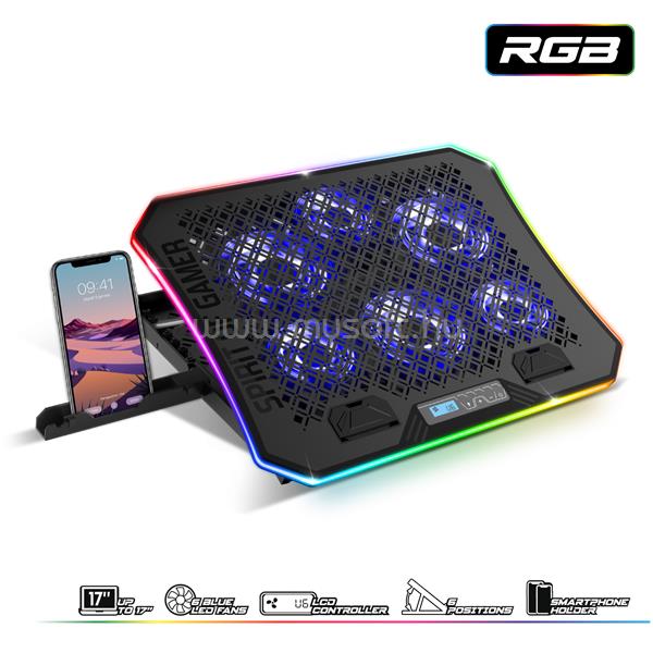 SPIRIT OF GAMER Notebook Hűtőpad 17"-ig - AIRBLADE 1200 RGB (18dB; max. 79 m3/h; 3x11cm+3x70cm, RGB LED, 2xUSB2.0)