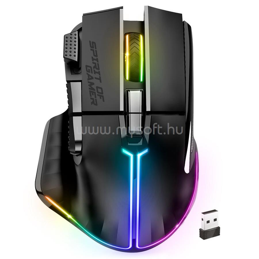 SPIRIT OF GAMER PRO-M5 vezeték nélküli gamer egér (Optikai, 8000DPI, 8 gomb, fekete)
