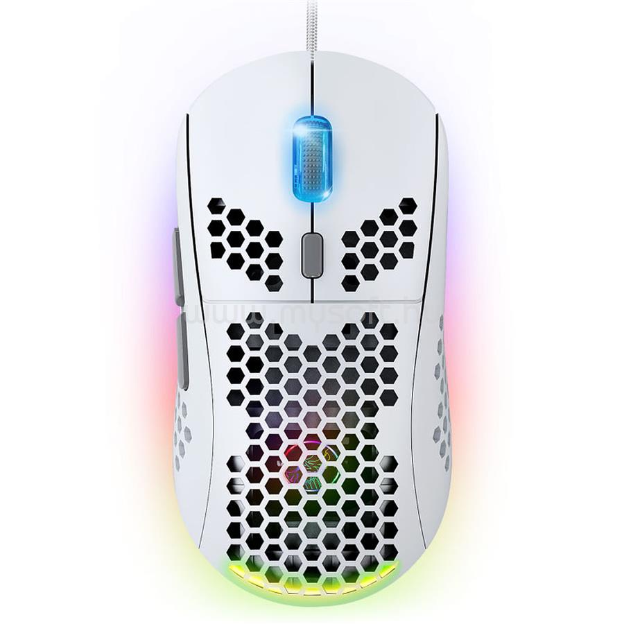 SPIRIT OF GAMER S-PM4 RGB Arctic gamer vezetékes egér (Optikai, 12800DPI, 6 gomb, harisnyázott kábel, fehér)