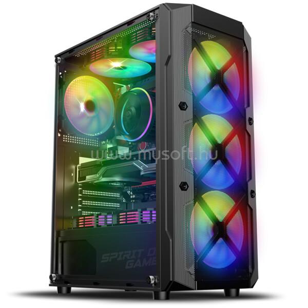 SPIRIT OF GAMER Számítógépház - REBEL XT Black (fekete, ablakos, 4x12cm ventilátor, alsó táp,  ATX, 1xUSB3.0, 2xUSB2.0)