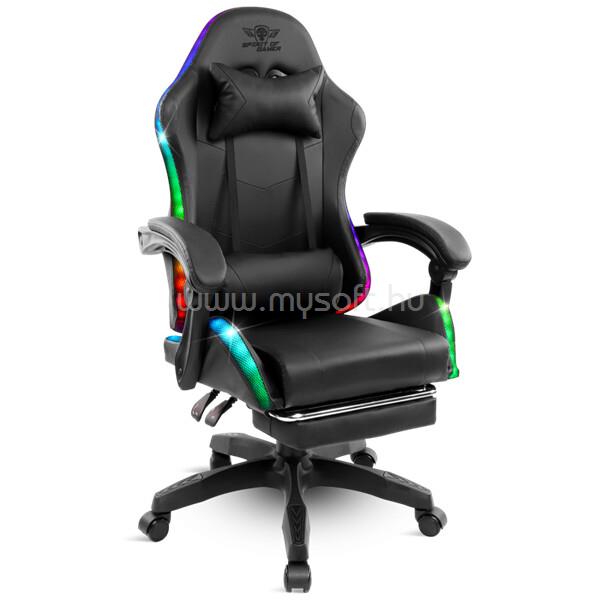 SPIRIT OF GAMER szék - SIRIUS (RGB, állítható dőlés/magasság; kihajtható lábtartó; max.120kg-ig, fekete)
