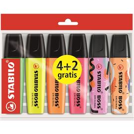 STABILO BOSS ORIGINAL 4 különböző fluoreszkáló szín + 2 db AJÁNDÉK Ju Schnee Limited Edition szövegkiemelő STABILO_BE15/706-60080 small