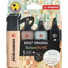 STABILO BOSS ORIGINAL NatureCOLORS 4 db-os (bőrszín, meleg szürke, földzöld, fekete) szövegkiemelő készlet STABILO_70/4-2-5 small
