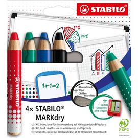 STABILO MARKdry táblákhoz és flipchartokhoz 4db-os vastag színes ceruza készlet törlőkenővel és hegyezővel STABILO_648/4-5 small