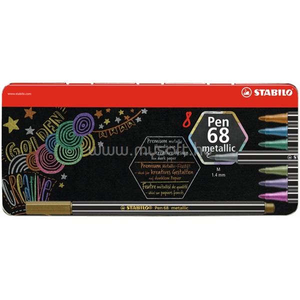 STABILO Pen 68 metallic fémdobozos 8db-os vegyes színű filctoll készlet