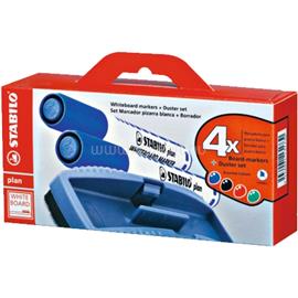 STABILO Plan 2,5-3,5mm kúpos hegyű 4db-os vegyes színű táblamarker készlet + törlőszivacs STABILO_6414PM small
