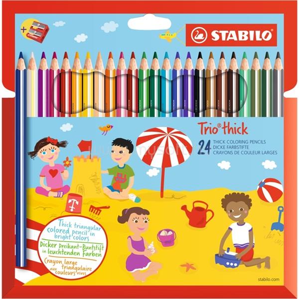 STABILO Trio 24db-os vegyes színű színes ceruza + hegyező