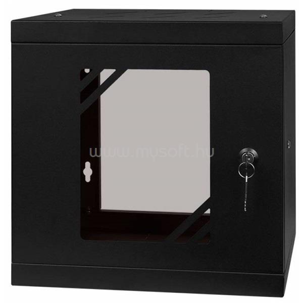 STALFLEX RC10-6U-300GB 10" 6U 300 mm mély lapra szerelt fekete üveg ajtós fali rack szekrény