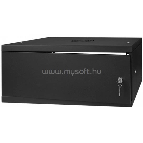 STALFLEX RC19-4U-350MB 19" 4U 350 mm mély lapra szerelt fekete fém ajtós fali rack szekrény