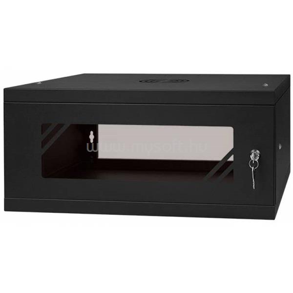 STALFLEX RC19-4U-450GB 19" 4U 450 mm mély lapra szerelt fekete üveg ajtós fali rack szekrény