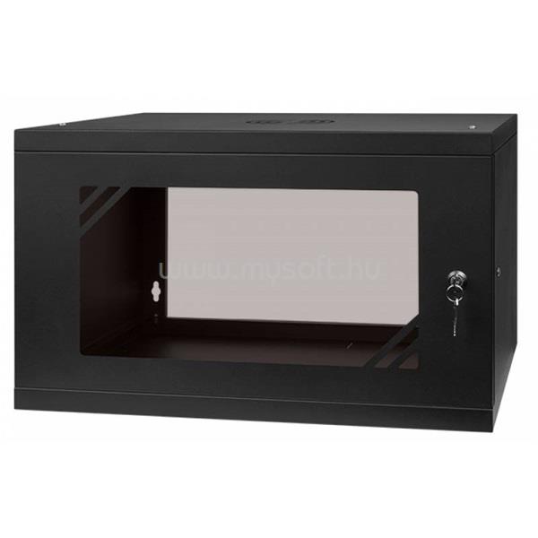 STALFLEX RC19-6U-450GB 19" 6U 450 mm mély lapra szerelt fekete üveg ajtós fali rack szekrény