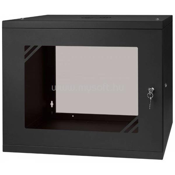 STALFLEX RC19-9U-450GB 19" 9U 450 mm mély lapra szerelt fekete üveg ajtós fali rack szekrény