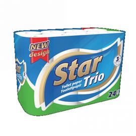 STAR Toalettpapír 3 rétegű kistekercses 100% cellulóz 90 lap/tekercs 24 tekercs/csomag Trio fehér STAR_54752 small