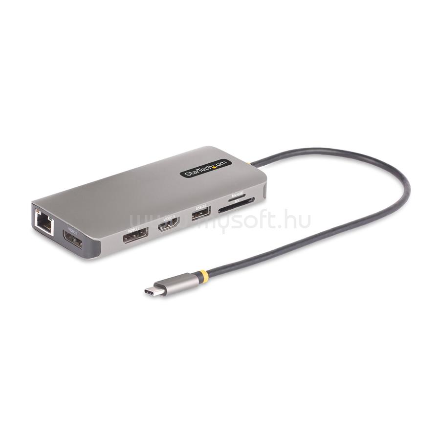 STARTECH USB-C Triple-Monitor Multiport Adapter, Dual 4K 60Hz + 4K 30Hz HDMI & DisplayPort, 4-Port USB Hub, 100W PD Pass-Through, GbE, SD/MicroSD Card Readers