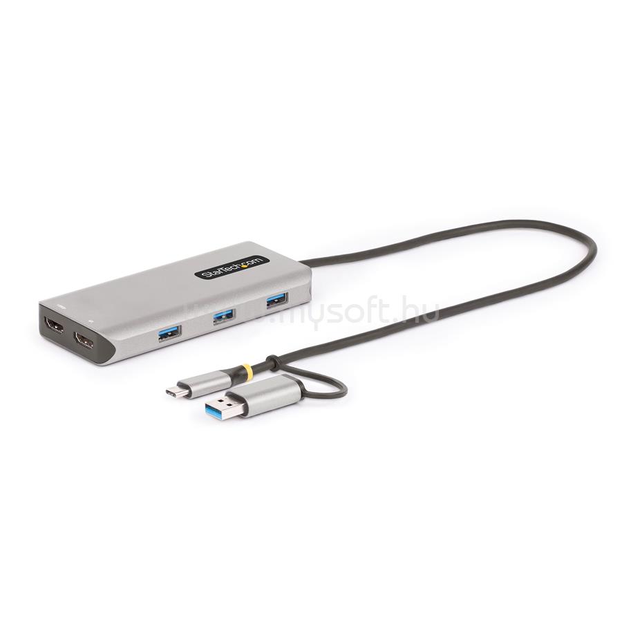STARTECH USB-C Multiport Adapter w/Attached USB-C to USB-A Dongle, Dual HDMI (4K30Hz/1080p60Hz), 3x USB-A 5Gbps, Mini Travel Dock, Laptop Docking Station