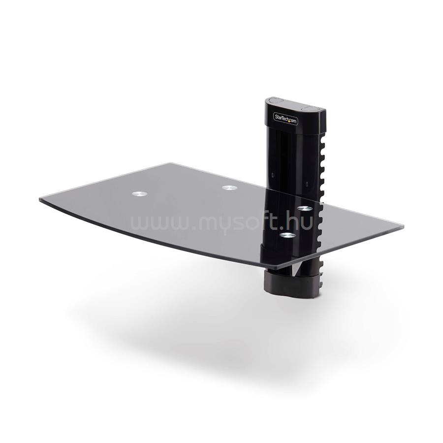 STARTECH Floating Wall-Mounted AV Shelf, Adjustable Height Shelf For Under TV, Organize A/V Equipment On Black Tempered Glass Shelf
