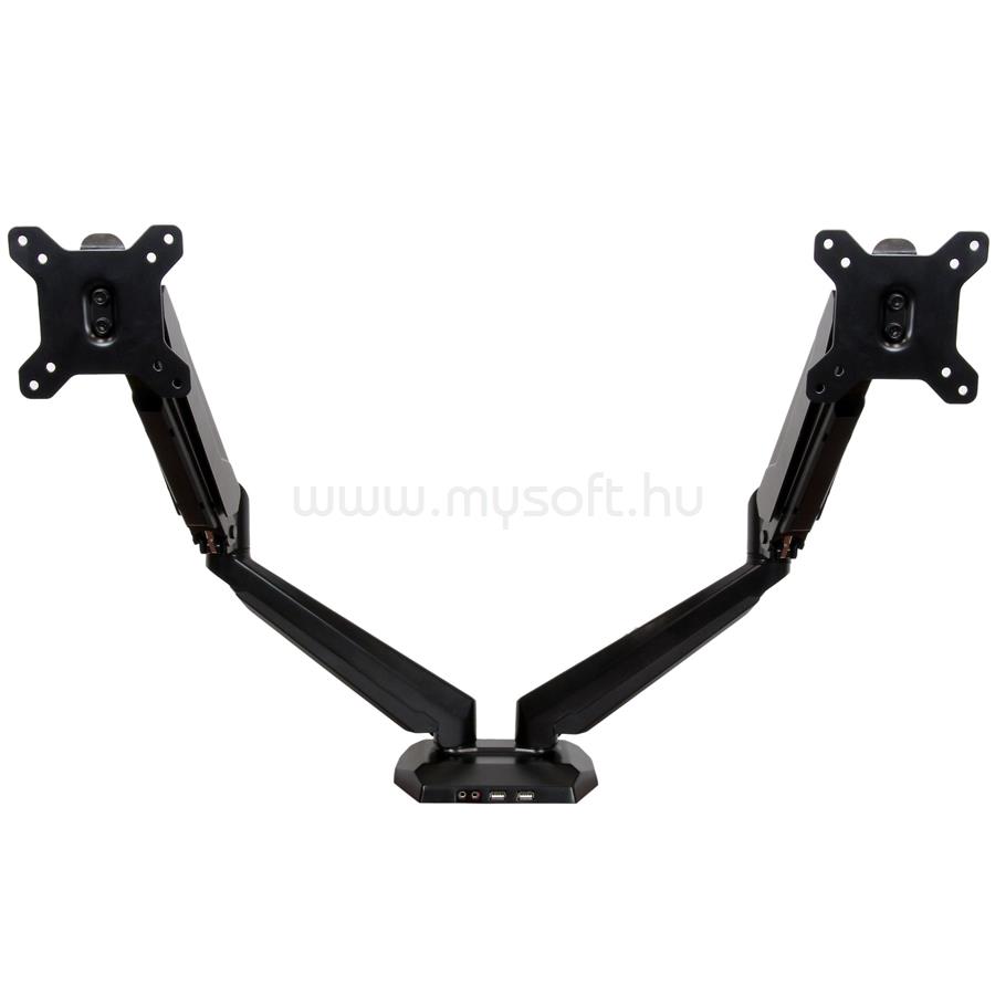 STARTECH Desk Mount Dual Monitor Arm with USB & Audio, Desk Clamp VESA Mount for up to 32" (17.6lb/8kg) Displays